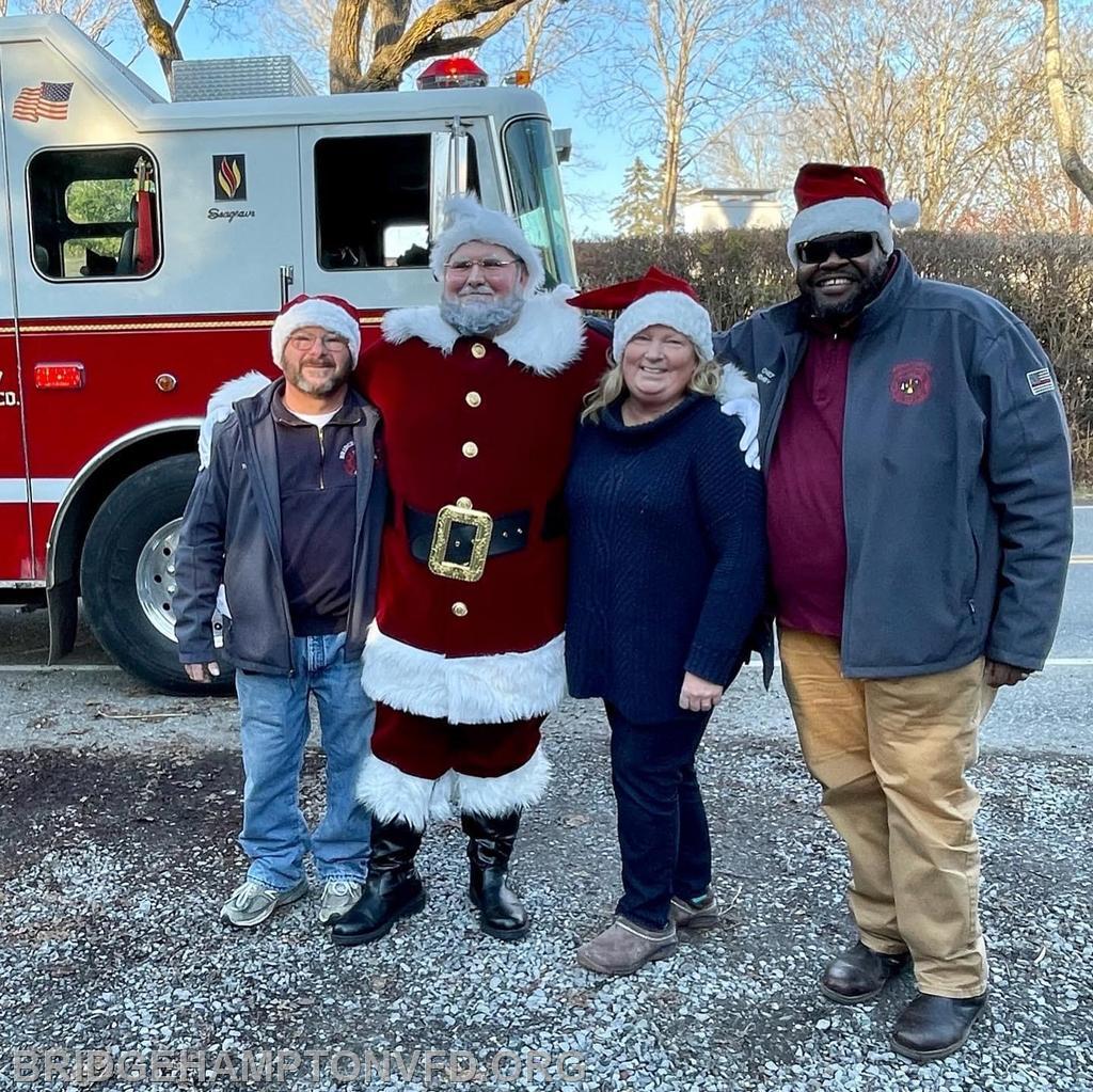 1st Asst Chief Federico, Santa, (Zach Broadmeadow), EMS Elf Supreme Robin Murphy, and BHFD Chief Nick Hemby 