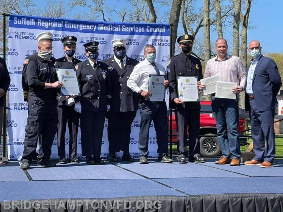 April 24, 2021: Bridgehampton EMS providers were honored on April 24 during a Suffolk REMSCO ceremony for CPR Saves at the Dix Hills Fire Department. The call took place on February 11, when a 48-year-old woman in cardiac arrest was brought by family to East Hampton Town Police HQ in Wainscott.