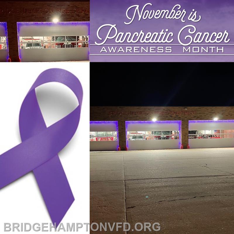 Bridgehampton Fire Department dons purple lights at headquarters in support of Pancreatic Cancer Awareness month. 