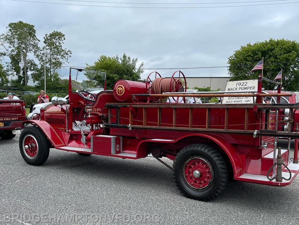 Bridgehampton Fire Department 1922 Mack Pumper hits the street for the July 4, 2021 Southampton Village Parade. 