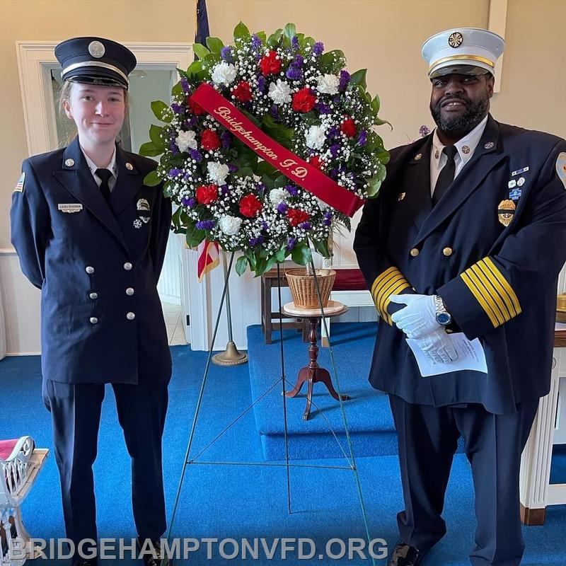 May 1, 2022. Springs Community Presbyterian Church.  EMT Laura Hagerman presented our wreath with Chief Nick Hemby at the East Hampton Town Chiefs Association’s annual memorial service on Sunday. The small ceremony is held to honor members who have passed away over the past year, including Hagerman’s grandfather, Jimmy Longnecker. We know he would have been proud!