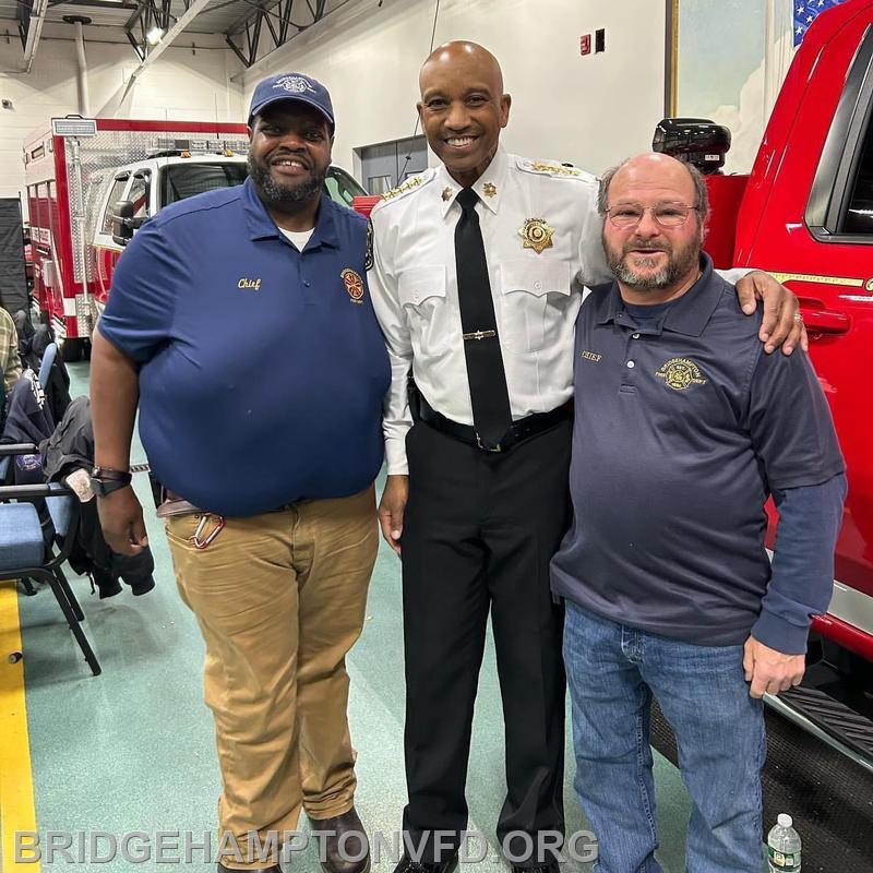 Bridgehampton Fire Department Chief Nick Hemby, Suffolk County Sheriff Errol Toulon, and 1st Assistant Chief Tom Federico.