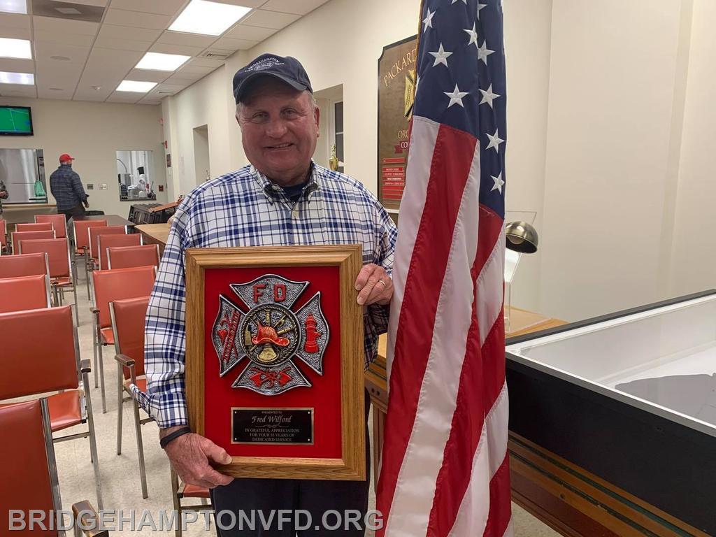 October 5, 2020: Ex-Chief Fred Wilford, who also has long served on Board of Fire Commissioners, was recognized last week for his 55 years of service to our department. We appreciate your time and dedication, Chief!