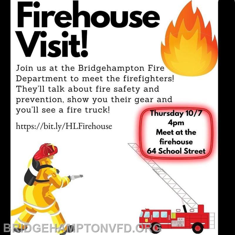 October 7, 2021 Hampton Library in Bridgehampton Children's Program comes to the Bridgehampton Fire Department during Fire Prevention Week.  