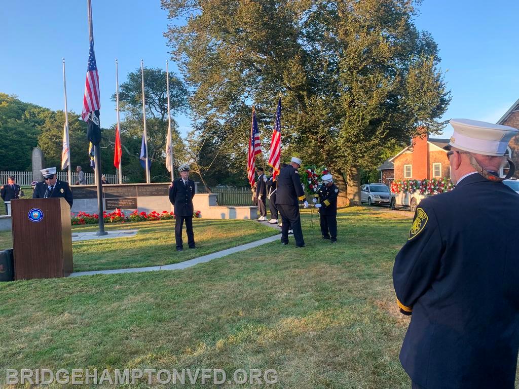 9/11/24 The East Hampton Town Chiefs Association hosted the annual 9/11 memorial service, Wednesday, September 11th at Hook Mill. 
First responding agencies serving the town, including the Bridgehampton Fire Department, gathered to remember and honor the lives lost and those who selflessly served on that day 23 years ago.