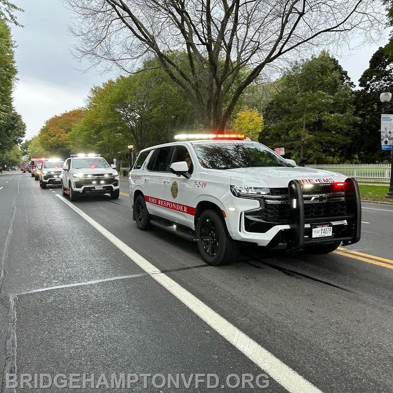 October 15, 2023, EMS and fire police personnel represented our department at East Hampton Town’s 375th anniversary parade on what was a rainy Saturday in the village. Thank you, Town Crier Hugh King, for noting our department’s 128-year history and service to Wainscott (a hamlet in the town) when 7-2-19 passed the reviewing stand.