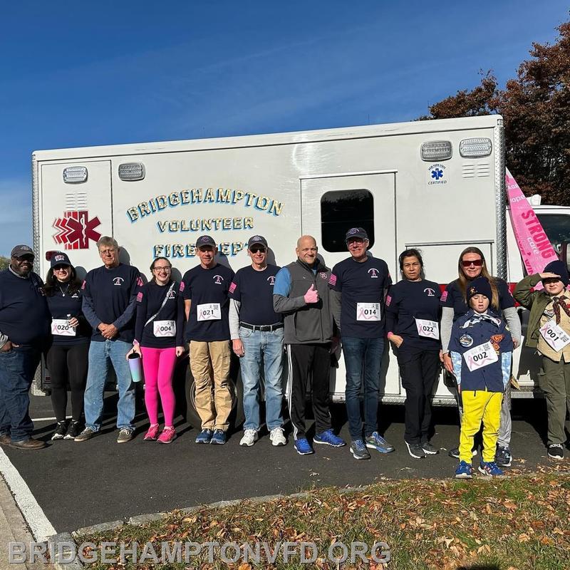 November 4, 2023: EMS personnel, members and family took part in the Witness Walk, organized by The Bridgehampton Child Care and Recreational Center (The Center) and supported by the Ellen Hermanson Foundation, on Saturday. The walk’s halfway point was our firehouse, where an ambulance was decked out for breast cancer awareness. The walk had been postponed due to weather in October, but there was plenty of sunshine on Saturday!