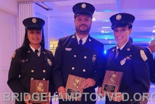 7. Three EMS Company members reached 5 years of service. From left, Mafe Lopez, Jonathan Roldan and Claudia Fino. Also recognized (no photos): Ex-Chief John Healey and Gerard Turza Sr. for 35 years of service, Chief Nick Hemby for 25 years, Bryan Gregor for 15 years and Zach Broadmeadow for 10 years.