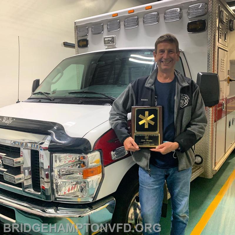 October 5, 2020: Just a few years ago, Robin Saunders joined our EMS Company with the intention of being an ambulance driver. He enjoyed volunteering so much he decided to become an EMT, and now he among those who answer the most calls! Robin has been named our EMS Provider of the Year for 2020. Congratulations!