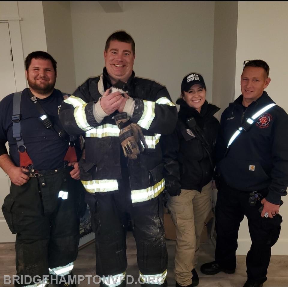 Bridgehampton first responders got meows for thanks! They came to the rescue of a kitten that was stuck in a pool house dryer vent.